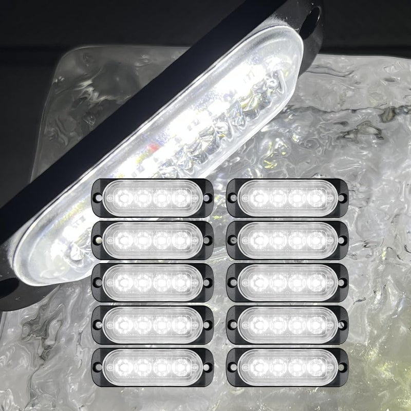 ALLLLC 10 قطع 12-24 فولت ضوء تحذير LED للمقطورة لمسافات طويلة، أحمر كهرماني أبيض، ضوء توقف وتحويل وذيل ورخصة وكبح وتشغيل للمقطورات وقوارب المقطورات والشاحنات والبحرية وكامبر RV وسنو موبايل (أبيض) - Image 1